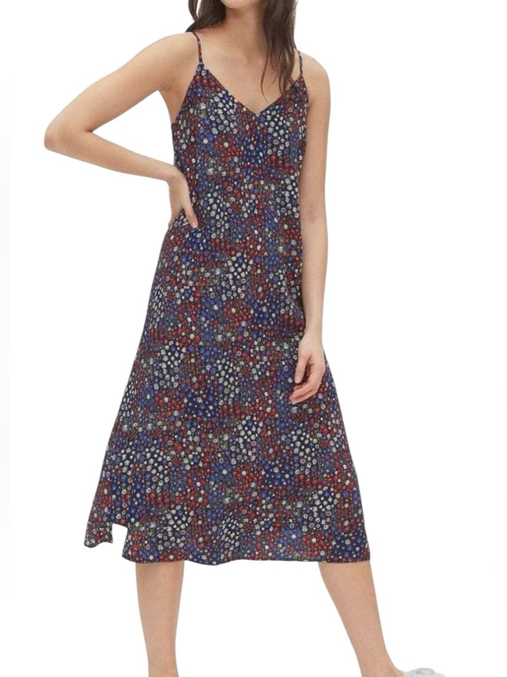 GAP Women’s Navy Spaghetti-Strap Floral Midi Dress